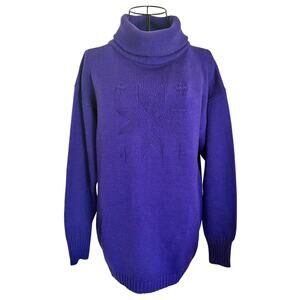 Vintage 80's Meister Wool Blend Purple Snowflake Nordic Ski Sweater Turtleneck